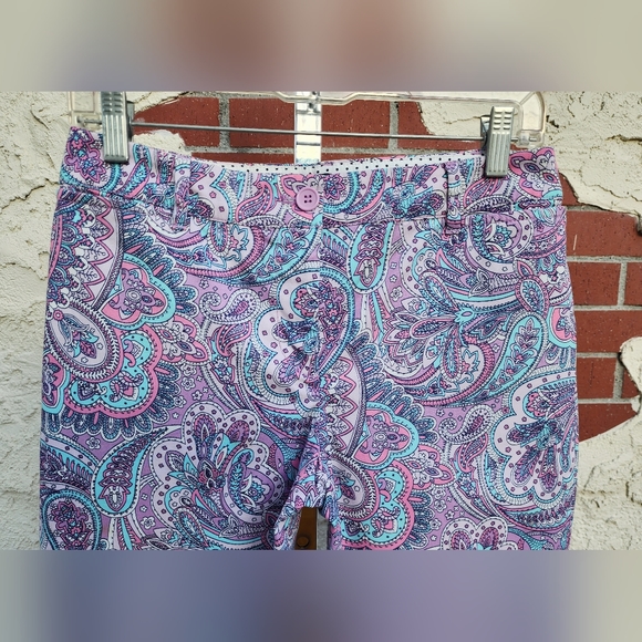 2P Women TALBOTS cotton purple paisley print Perfect Crop Pants PETITE - Picture 3 of 13